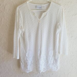 Alfred Dunner Coastal Grandma Lace Crochet Ivory Top